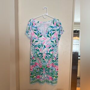Lilly Pulitzer Pink & Teal Floral V‑Neck Swim Coverup